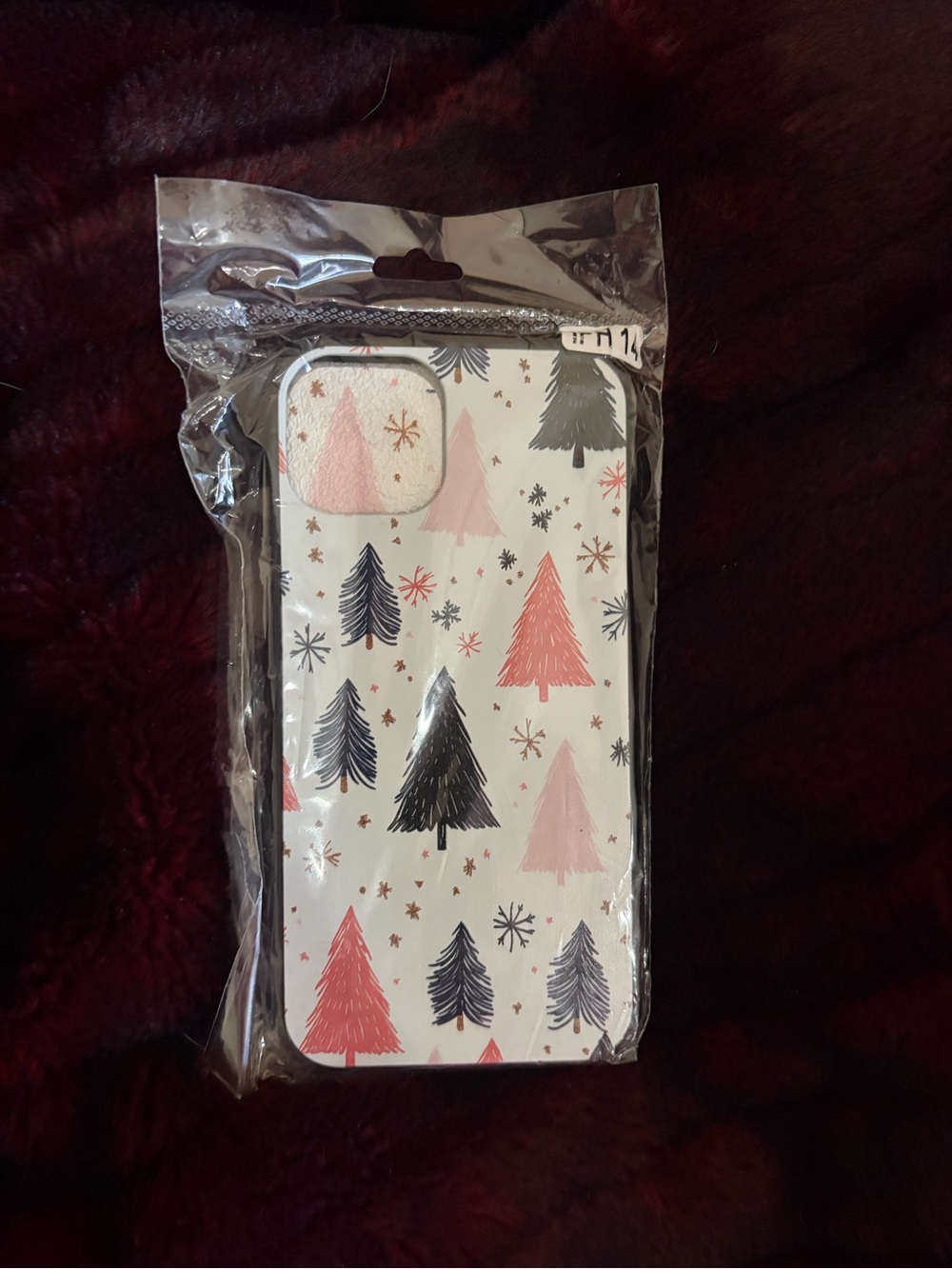 Stylish Holiday Tree Pattern Phone Case - Pink & Black for iPhone 14